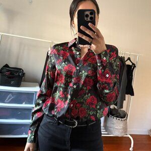 Elie Tahari Black Rose Button-up Blouse
